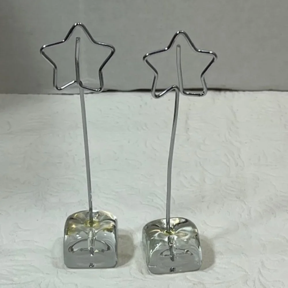 Two(2) Wired Star Photo Holder Desk Display Postcard Glass Stand 4.25